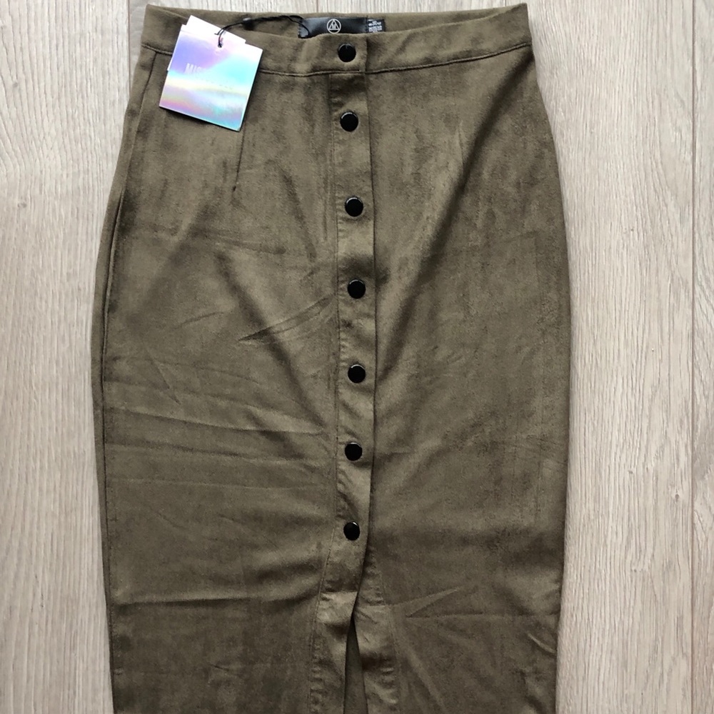 Missguided Button Through Faux Suede Midi Skirt